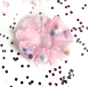 Pink, Pom Pom Scrunchie